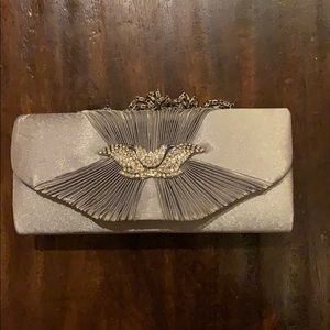 Cleopatra Silver Evening Clutch w/ Rhinstones